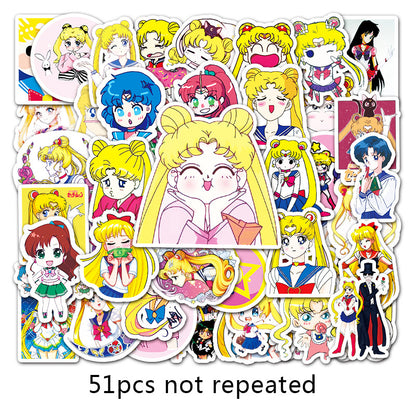 51pcs Sailor Moon Cartoon Graffiti Stickers Anime Luggage Refrigerator Motorcycle Stickers Decorative Stickers