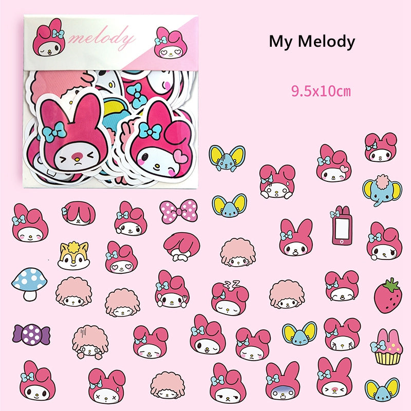 40PCS Sanrio Cartoon Cute Kuromi Hello Kitty Stickers Emoticons Stickers