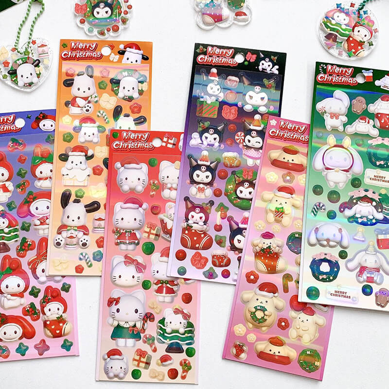 Snario Christmas Stickers Kuromi Melody Hello Kitty Pachacco Cute Cartoon DIY Decoration Sticker