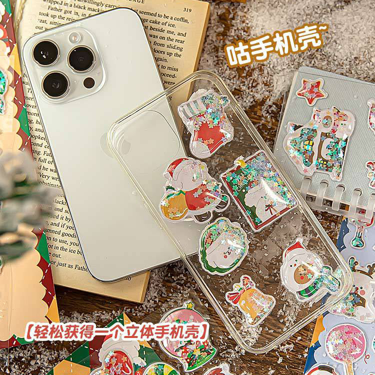 3D Laser Flash Christmas Stickers  DIY Handmade Cartoon Cute Santa Claus tree Sticker Gifts