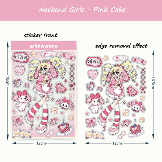 Happy Weekend Girl Pink Cake Decoration Sticker Cute Graffiti Hand Account Sticker Sticker Material Paper