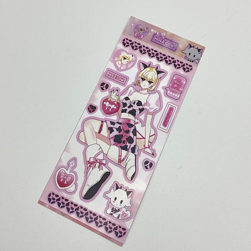 Pink Girl Sticker Dialog Box Series Girls Phone  Case Bead Chain Decorative Sticker Pocket Material Sticker