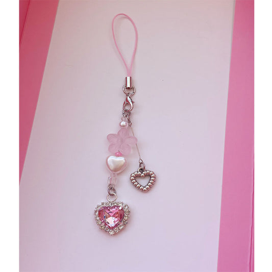 Creative Design Beaded Pendant Cute Pink Sweet Love Injection Sweet Cool Hanging Chain Goo Card Chain  Phone Case Chain