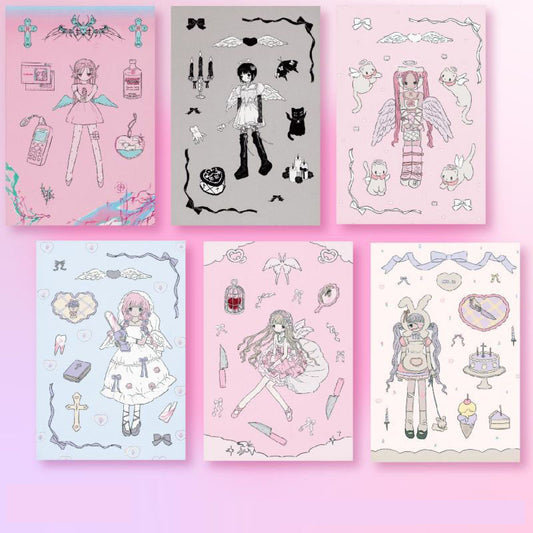 Milky Hearts Sticker Book Inner Page Low Saturation Sweet Sick Sweet Girl Character Decoration Sticker DIY Keychain Plate Hand Account  Phone Case Sticker