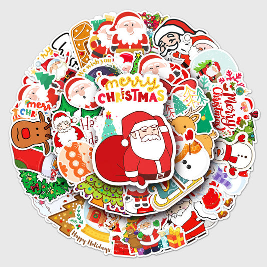 50pcs Christmas Graffiti Stickers Cartoon Holiday Stickers DIY Phone Case Laptop Stickers Waterproof