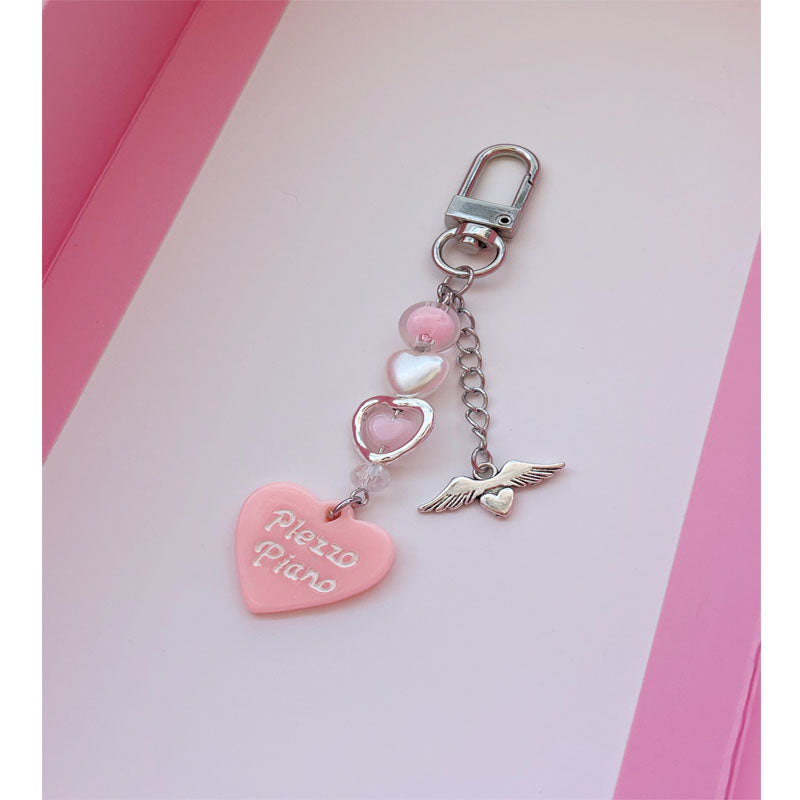 Creative Design Beaded Pendant Cute Pink Sweet Love Injection Sweet Cool Hanging Chain Goo Card Chain  Phone Case Chain