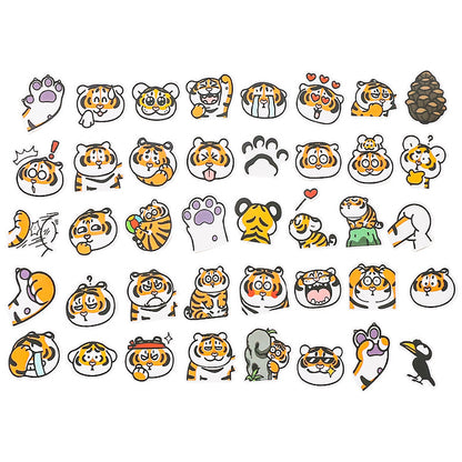 40pcs Tiger Cartoon Stickers Hand Account Diy Mobile Phone Water Cup Decoration Stickers  Cute Tiger Cute Head Stickers