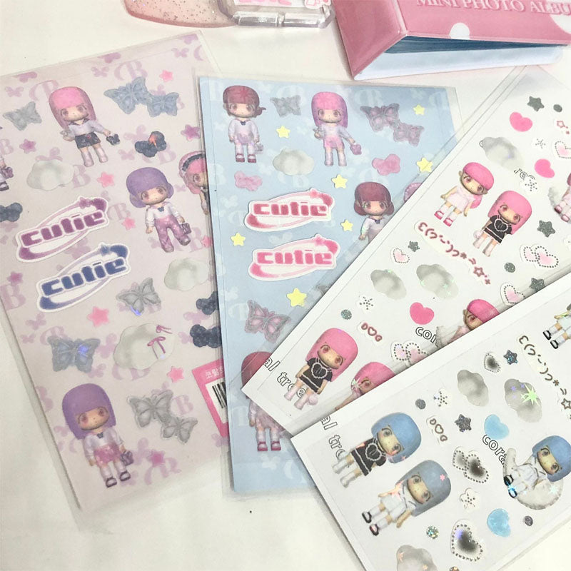 3D Modeling Little Girl Stickers Small Card Decoration Stickers Hand A ...