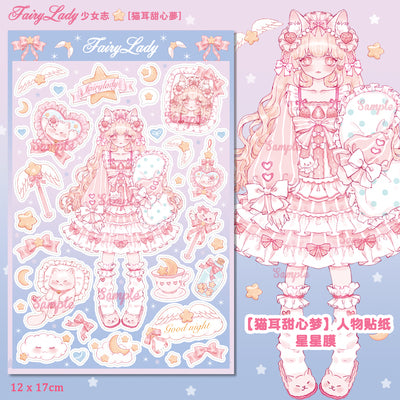Girls Original Character Stickers Cute Cat Ears Magic Bear Diy Hand account Decoration Sweet Style