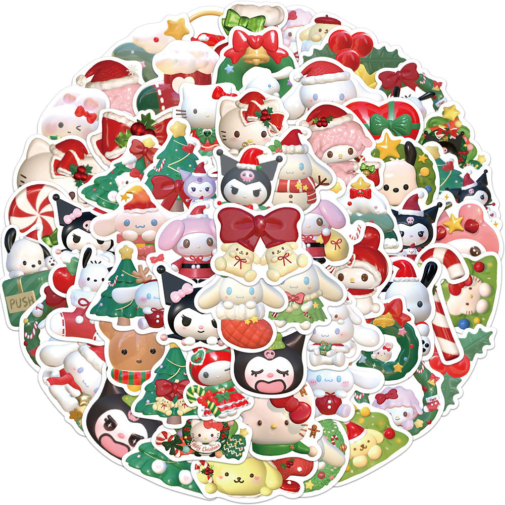 62pcs Christmas Style Sanrio Graffiti Stickers Cute Cartoon Waterproof Decoration Suitcase Hand Account Water Cup Phone Case