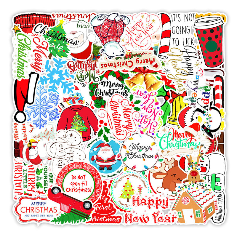 50pcs/100pcs Christmas Graffiti Stickers Holiday Party Hand Account DIY Phone Case Stickers Waterproof