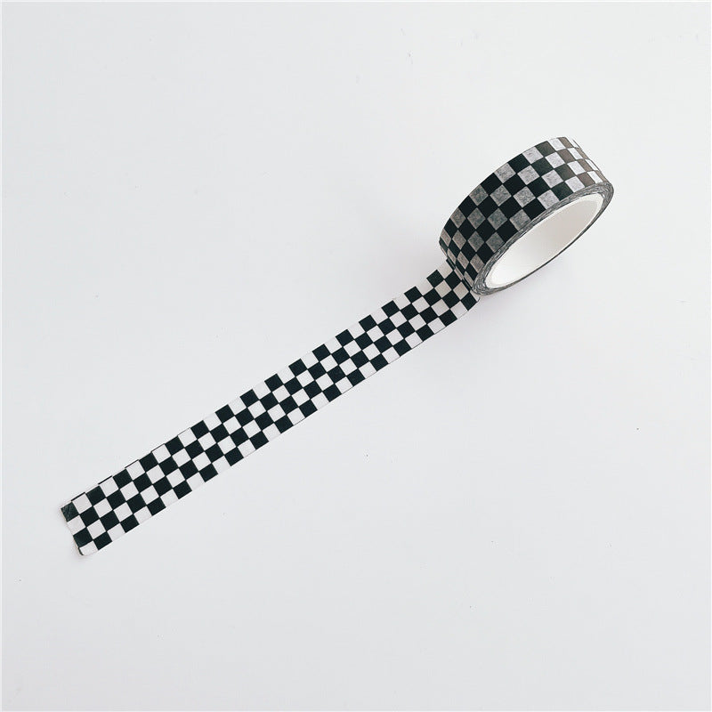 Black and White Grid English Hand-Painted Style and Paper Tape Decorative Stickers DIY Hand Account Material Stickers