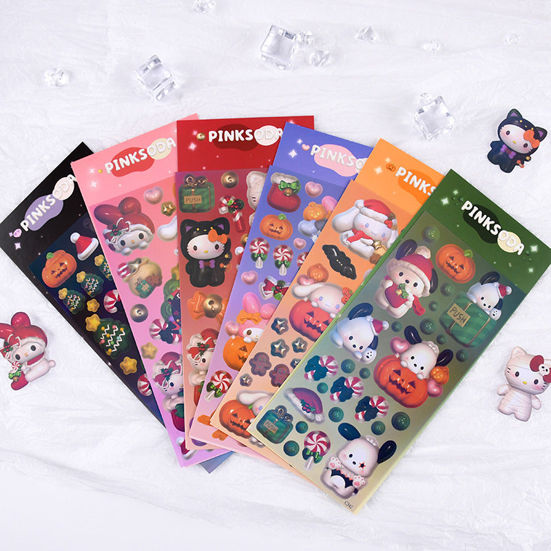 Modeling Sanrio Holiday Christmas Series Laser DIY Keychain Sticker Cartoon Pocket Small Card Material