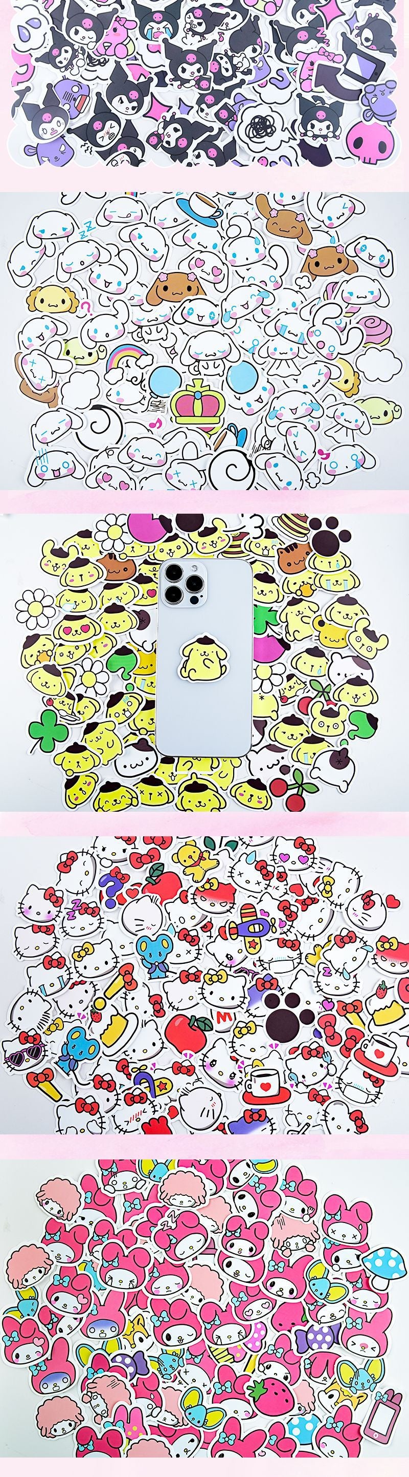 40PCS Sanrio Cartoon Cute Kuromi Hello Kitty Stickers Emoticons Stickers