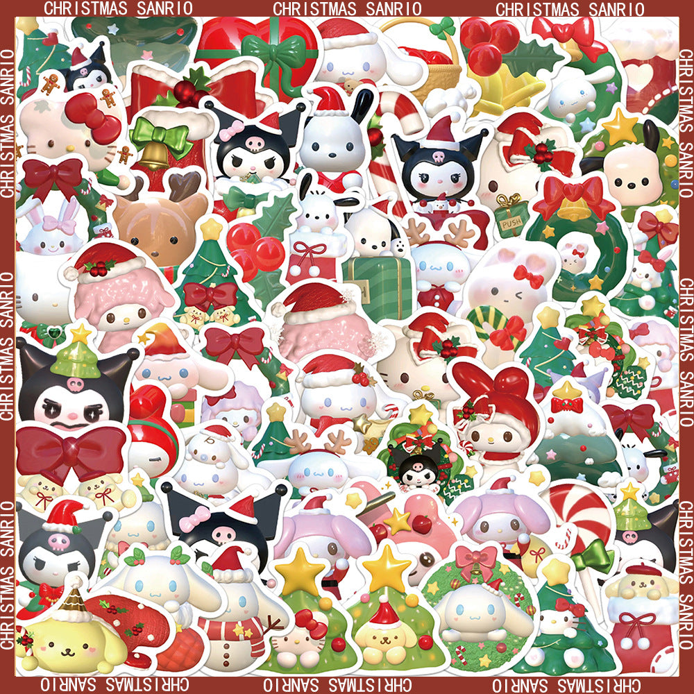 62pcs Christmas Style Sanrio Graffiti Stickers Cute Cartoon Waterproof Decoration Suitcase Hand Account Water Cup Phone Case