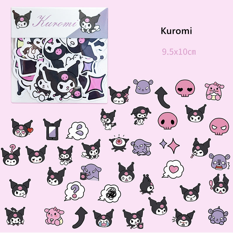 40PCS Sanrio Cartoon Cute Kuromi Hello Kitty Stickers Emoticons Stickers