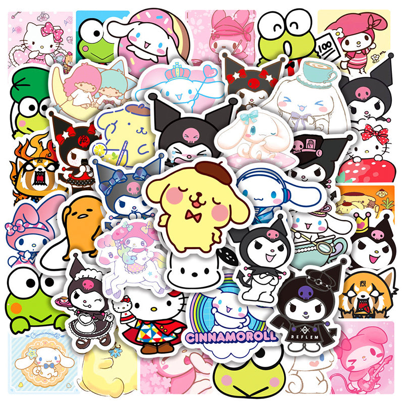 50pcs Stickers Melody Keroppi Sanrio Hello kitty Kuromi Cute DIY Waterproof Stickers