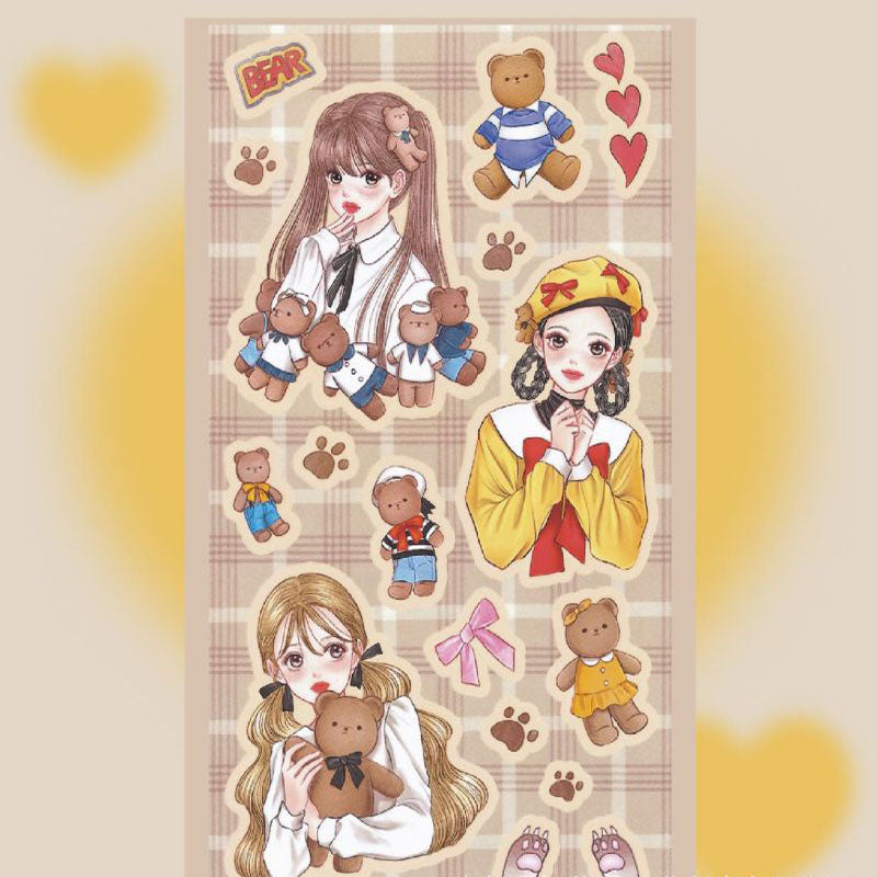 Cute Retro Campus Girl Sweet DIY Keychain Plate Hand Account Phone Case Decorative Stickers Character Stickers