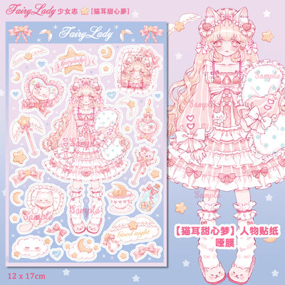 Girls Original Character Stickers Cute Cat Ears Magic Bear Diy Hand account Decoration Sweet Style