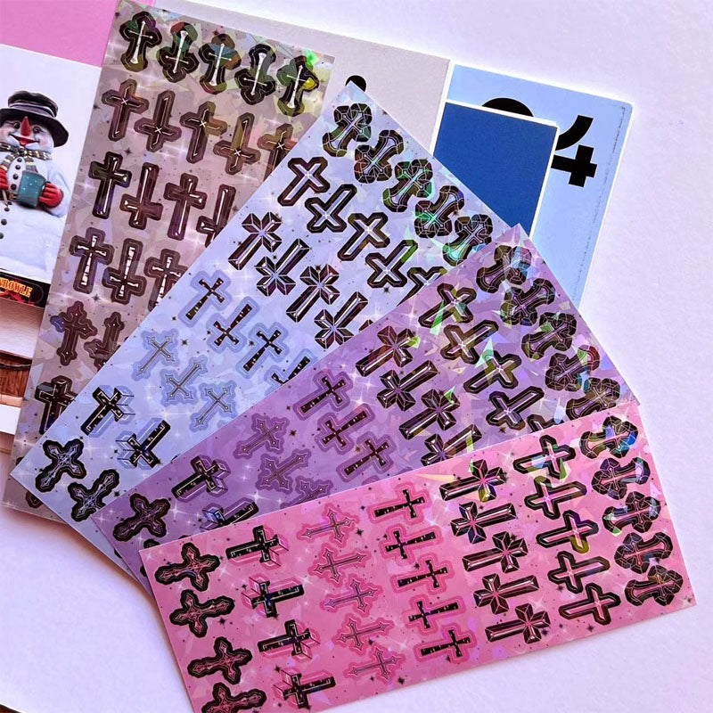 Cross Deco Goo Card Sticker Basic Sweet Asian Style Decorative Small Card Polaroid Hand Account Goo Card DIY Sticker