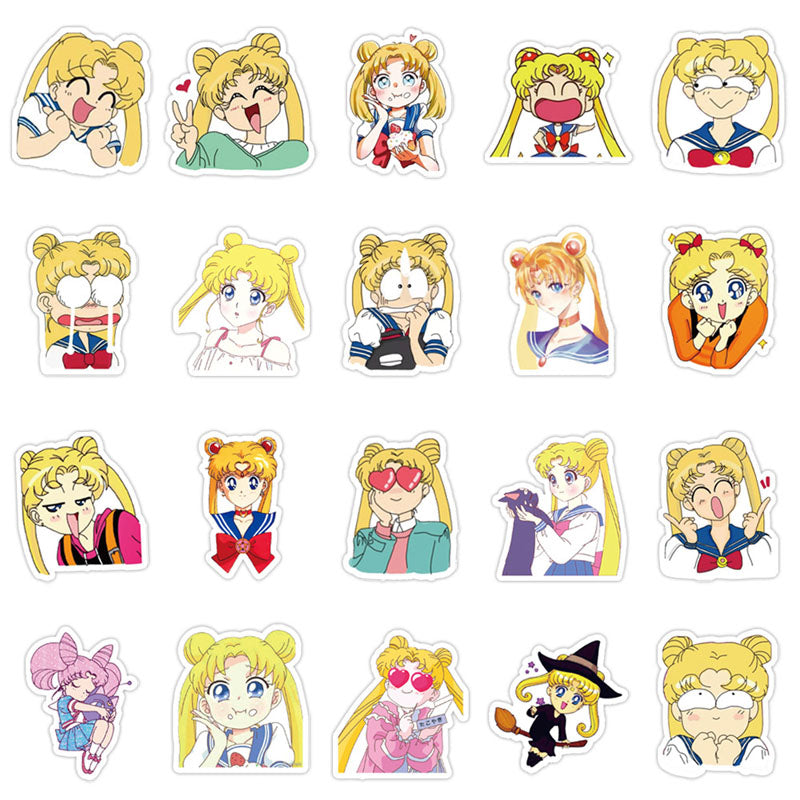 40pcs Sailor Moon Sticker Cute Anime Cartoon Handbook Material Water Cup Phone Shell Handbook Sticker