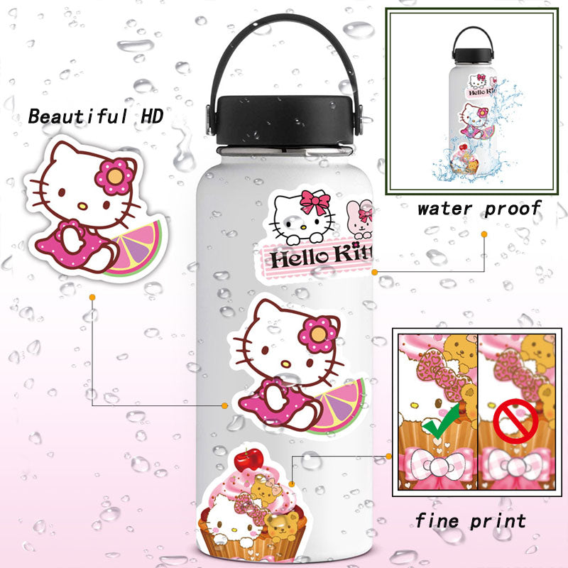 50pcs Hello Kitty Graffiti Stickers Kitty Cat Water Cup Luggage Trolley Box Refrigerator Water Cup Waterproof Electric Car Stickers