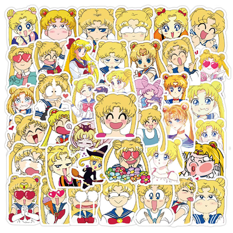 40pcs Sailor Moon Sticker Cute Anime Cartoon Handbook Material Water Cup Phone Shell Handbook Sticker