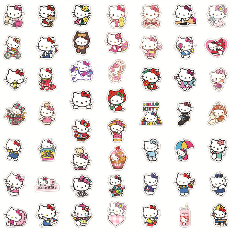 50pcs Hello Kitty Graffiti Stickers Kitty Cat Water Cup Luggage Trolley Box Refrigerator Water Cup Waterproof Electric Car Stickers