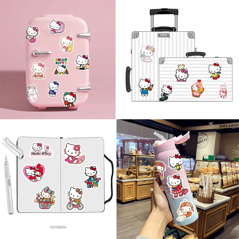 50pcs Hello Kitty Graffiti Stickers Kitty Cat Water Cup Luggage Trolley Box Refrigerator Water Cup Waterproof Electric Car Stickers