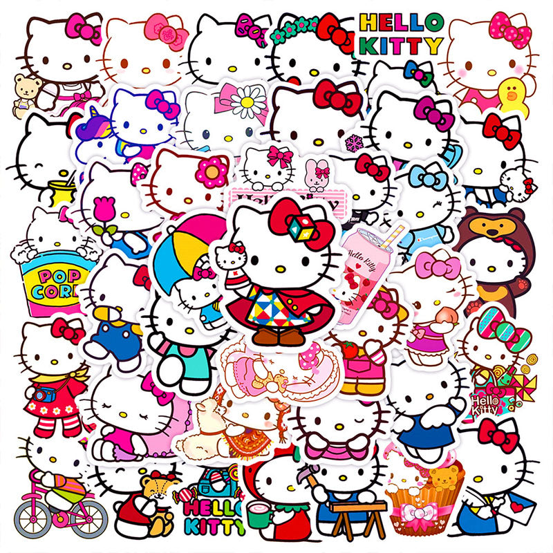 50pcs Hello Kitty Graffiti Stickers Kitty Cat Water Cup Luggage Trolley Box Refrigerator Water Cup Waterproof Electric Car Stickers