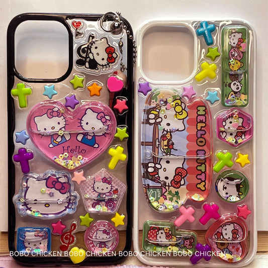 Sticker 3D With Water Shaker Cartoon Crystal Sticker Cute Kitty Quicksand Decoration Sticker