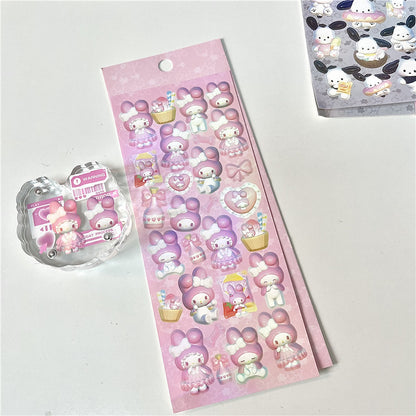 Cute Sanrio Stickers Goo Card Material Modeling Melody Kulomi Hand Account Decoration Sticker