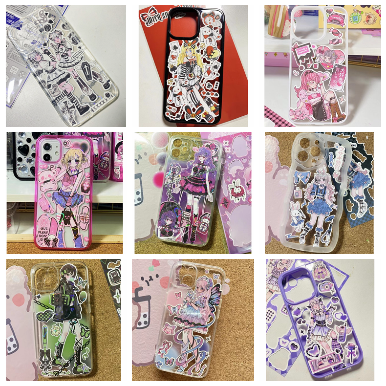 DIY Customized Epoxy Phone Case Cartoon Anime Characters Stickers Design Handmade Back Card Mobile Phone Case Finished