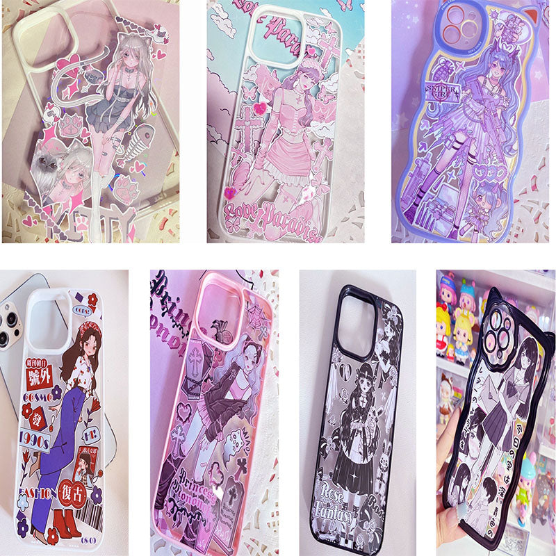 DIY Poxy Back Card Character Stickers Mobile Phone Case Handmade Custom Finished Mobile Phone Case Anti-Fall Waterproof